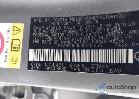 2017 Lexus Es 350 z USA, uszkodzony, nr VIN 58ABK1GG0HU037666